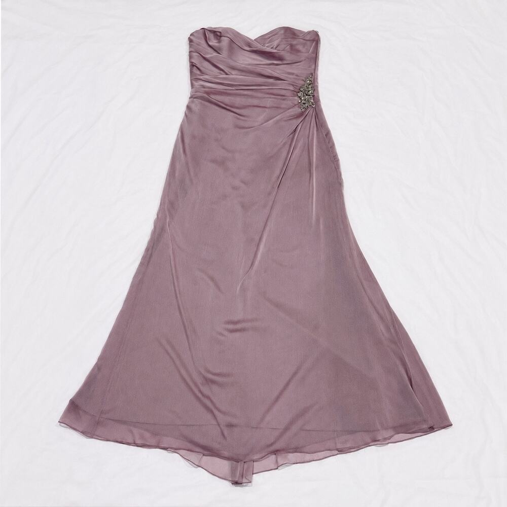 Vintage Jim Hjelm Mauve Chiffon Rhinestone Strapless Gown 12 - Picture 2 of 8